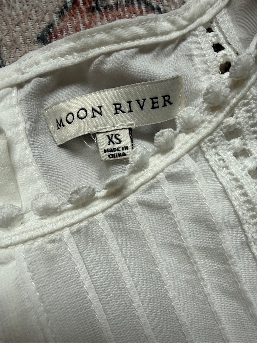 Moon River White Lace-Trim Pintuck Peasant Top - Picture 2 of 4